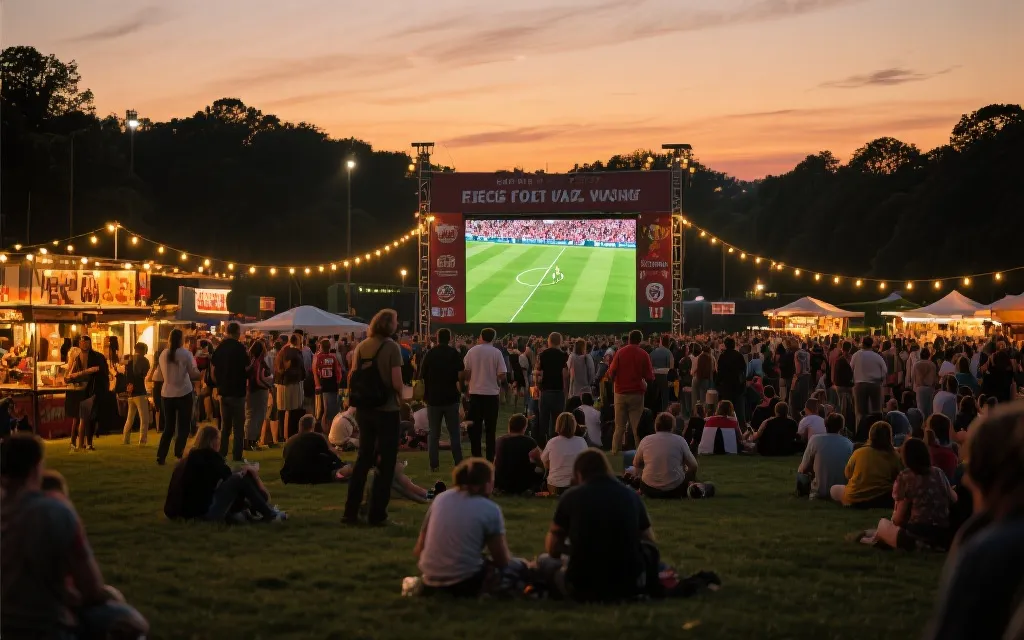 公共观赛区Fan Zone的大屏幕与人群氛围