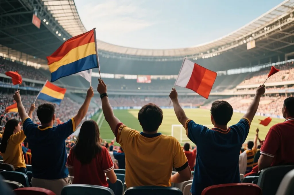 球迷在体育场看球的激动瞬间