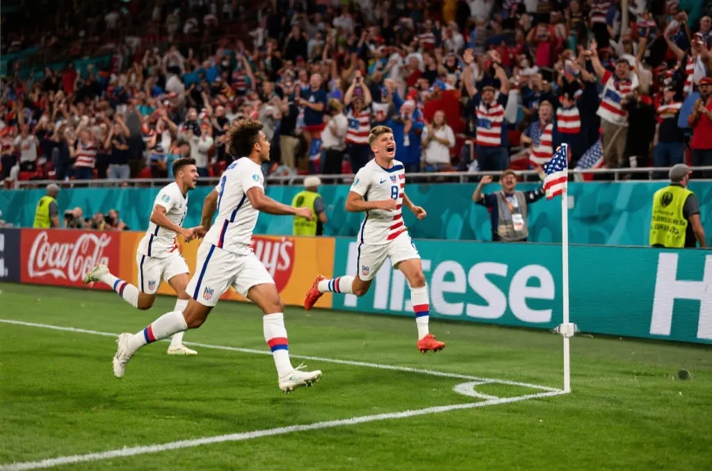 美国队在世界杯关键时刻逆转比分的比赛画面