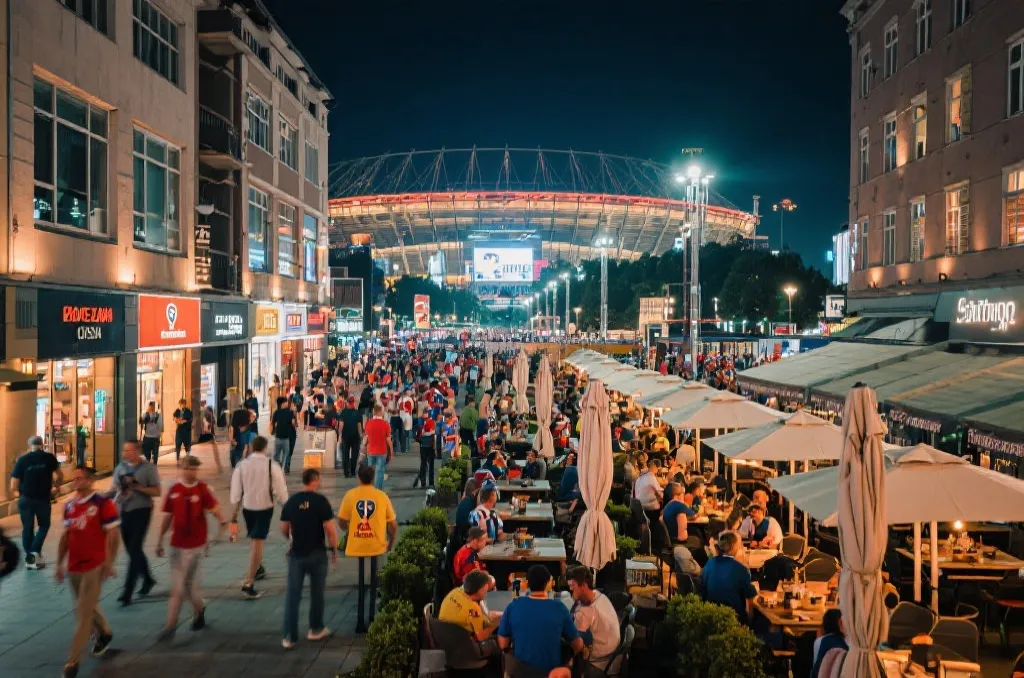体育场周边商业街区与球迷人流